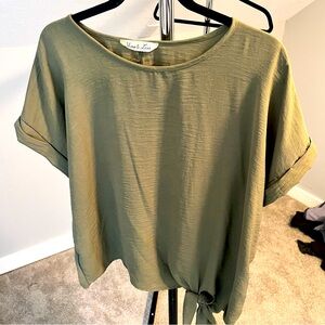 Green tie waist top